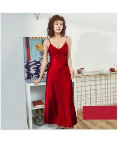 Sexy Nightwear Night Dress for Women Summer Sleeveless Nightgown Long Sleeping Dress - wine red - C319C25AOO5 $61.58 Nightgow...