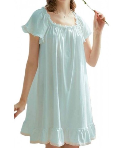 Women Ruffle Plus Size Baggy Straight Dress Lounge Homewear Cute Short Sleeve Sleepwear Nightgowns - Light Blue - CE19DHSUALC...