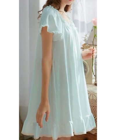 Women Ruffle Plus Size Baggy Straight Dress Lounge Homewear Cute Short Sleeve Sleepwear Nightgowns - Light Blue - CE19DHSUALC...