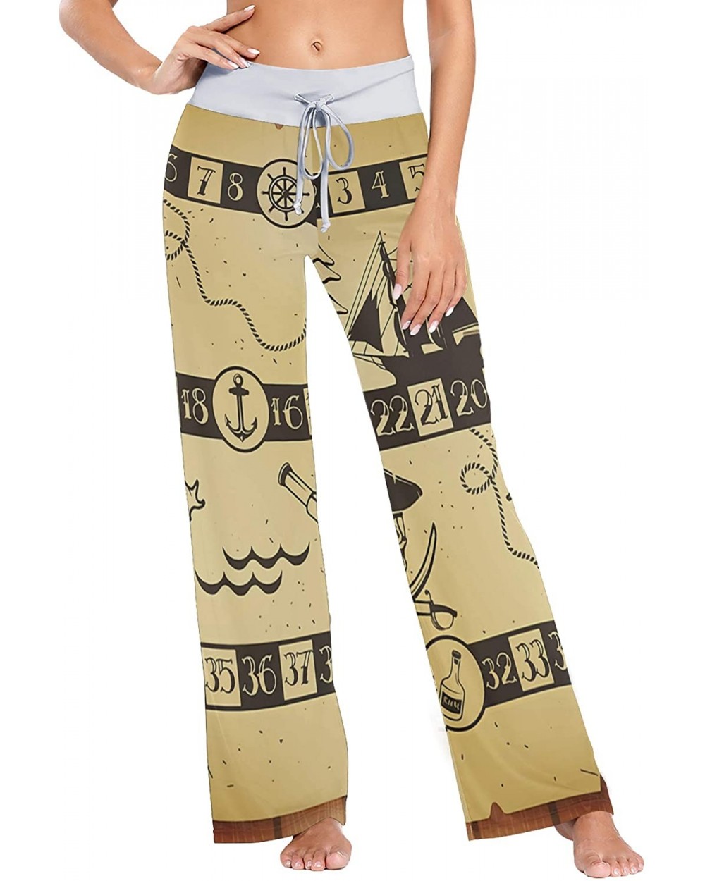 Pirate Map Womens Pajama Pants Loose Long Lounge Sleepwear Yoga Gym Trousers - CJ19DWHHXSA $50.46 Bottoms