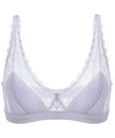 Women's Silk Triangle Bralette Wirefree Lace Bras with Light Pads - Silver Grey - C718RL9088E $27.94 Bras