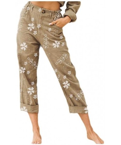 Women's Summer Floral Printed Lounge Cotton Carpi Pants Leg Pants - Khaki - CV19C54Y9CW $41.01 Bottoms