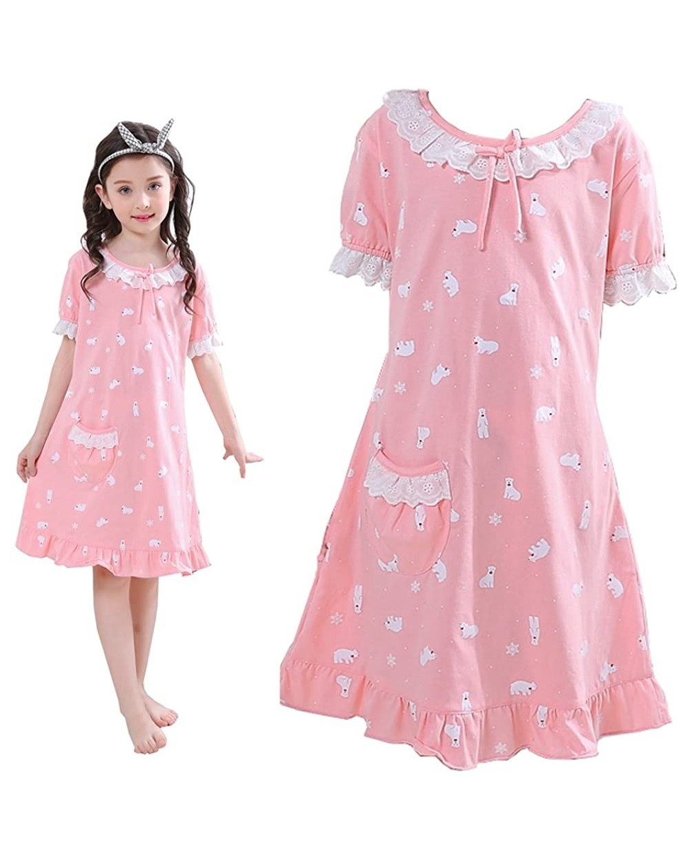 Mother and Daughter Cotton Nightgown Pajamas Family Clothes Outfits - Pink1 - CJ18DDHXEI8 $14.26 Nightgowns & Sleepshirts