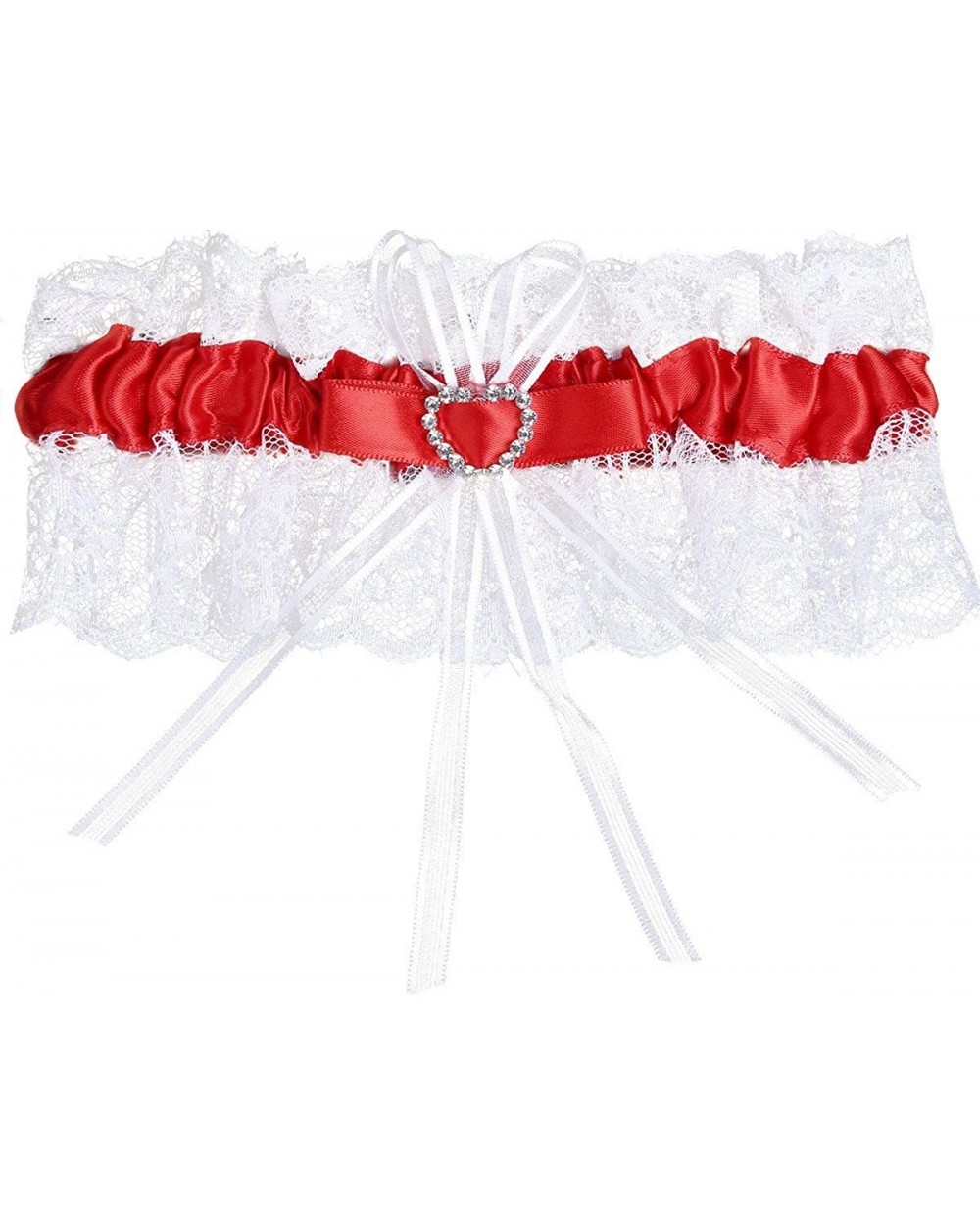 Bridal Lace Wedding Garter with Crystal Rhinestones Heart Satin Bow - Red - C117AZMQZRZ $23.47 Garters & Garter Belts