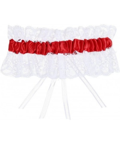 Bridal Lace Wedding Garter with Crystal Rhinestones Heart Satin Bow - Red - C117AZMQZRZ $23.47 Garters & Garter Belts