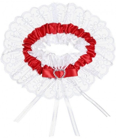 Bridal Lace Wedding Garter with Crystal Rhinestones Heart Satin Bow - Red - C117AZMQZRZ $23.47 Garters & Garter Belts