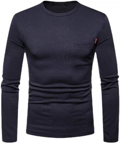 Men Long Sleeve Tagless Slim Fit Top Muscle Cotton Crew Neck Undershirts T-Shirt - Navy Blue - CG19CZCRS5U $37.97 Thermal Und...