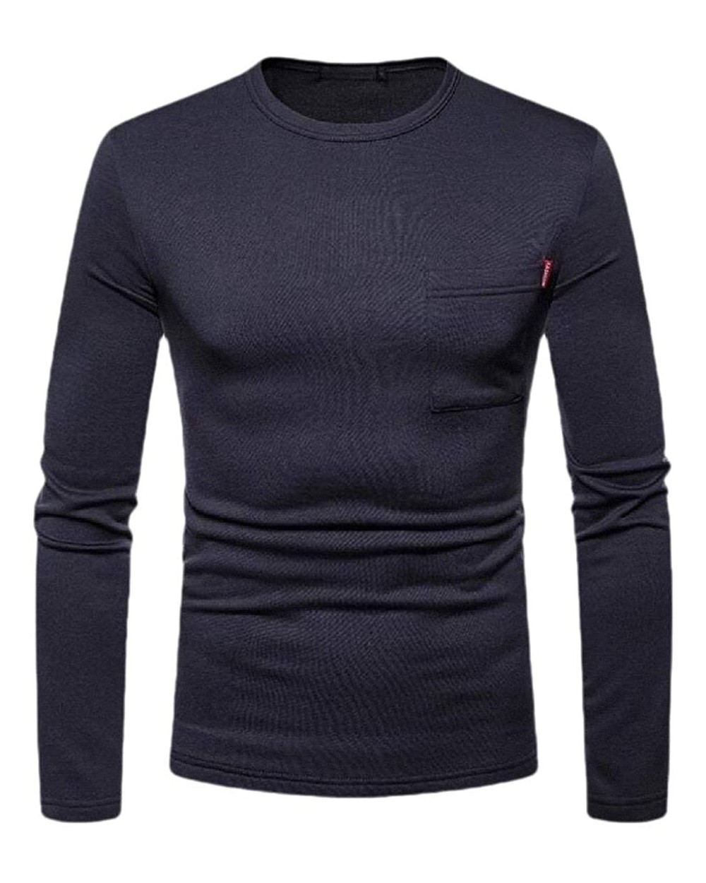 Men Long Sleeve Tagless Slim Fit Top Muscle Cotton Crew Neck Undershirts T-Shirt - Navy Blue - CG19CZCRS5U $37.97 Thermal Und...