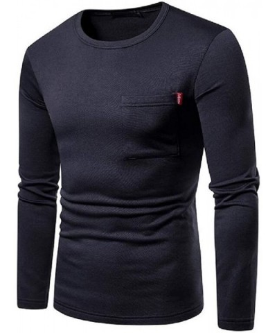 Men Long Sleeve Tagless Slim Fit Top Muscle Cotton Crew Neck Undershirts T-Shirt - Navy Blue - CG19CZCRS5U $37.97 Thermal Und...