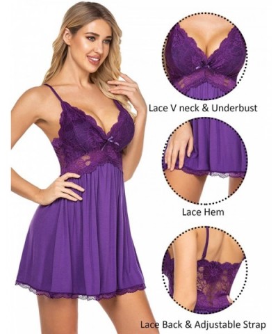 Women Babydoll Nightgown Chemises Lace Modal Sleepwear V-Neck Full Slip Sleep Dress - Purple - CM18ZXGAWC7 $28.84 Nightgowns ...