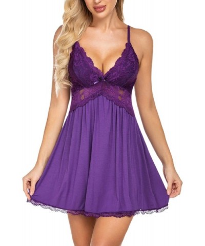 Women Babydoll Nightgown Chemises Lace Modal Sleepwear V-Neck Full Slip Sleep Dress - Purple - CM18ZXGAWC7 $28.84 Nightgowns ...