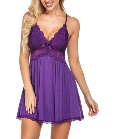 Women Babydoll Nightgown Chemises Lace Modal Sleepwear V-Neck Full Slip Sleep Dress - Purple - CM18ZXGAWC7 $28.84 Nightgowns ...