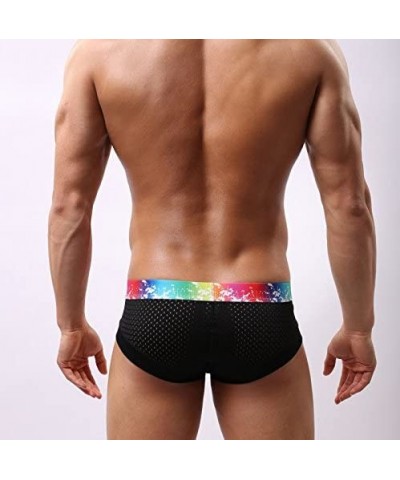 Men's Sexy Underwear Modal Breathable Mesh Low Rise Rainbow Belt Boxer Briefs Shotpants - 1-black - CZ18DUIWISD $13.33 Boxer ...