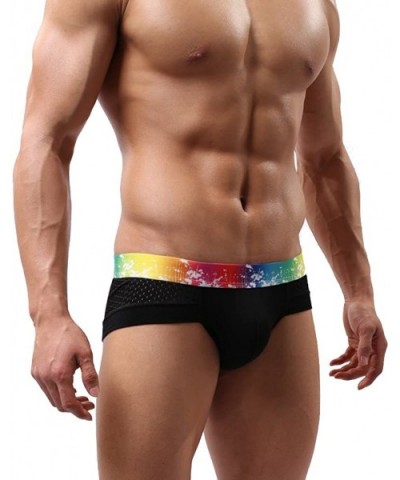 Men's Sexy Underwear Modal Breathable Mesh Low Rise Rainbow Belt Boxer Briefs Shotpants - 1-black - CZ18DUIWISD $13.33 Boxer ...