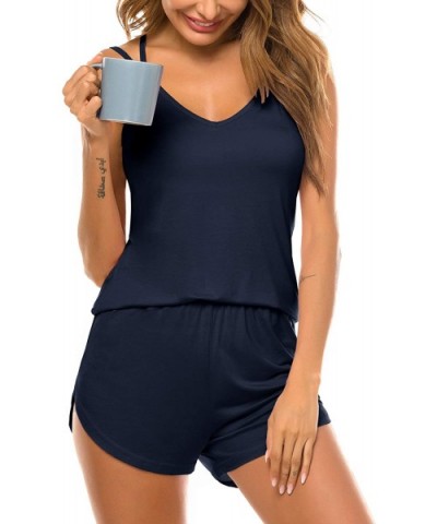 Women Pajamas Set V-Neck Cami and Short Pjs Set Lounge Wear Sleepwear Sets - Navy Blue - CQ19DE9W78S $31.65 Sets