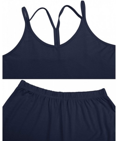 Women Pajamas Set V-Neck Cami and Short Pjs Set Lounge Wear Sleepwear Sets - Navy Blue - CQ19DE9W78S $31.65 Sets