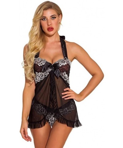 Women Exotic Lingerie One Piece Lace Fishnet Teddy Bodysuit Mesh Babydoll - Black - C6193AZ86GD $22.09 Tops