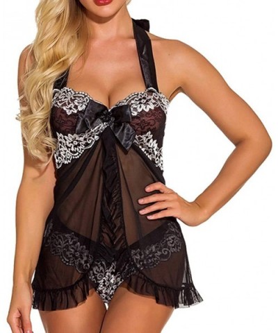 Women Exotic Lingerie One Piece Lace Fishnet Teddy Bodysuit Mesh Babydoll - Black - C6193AZ86GD $22.09 Tops