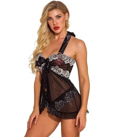 Women Exotic Lingerie One Piece Lace Fishnet Teddy Bodysuit Mesh Babydoll - Black - C6193AZ86GD $22.09 Tops