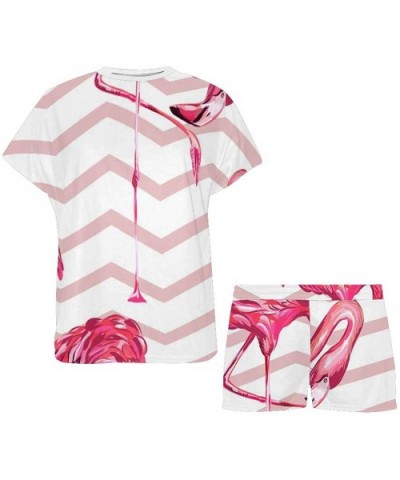 Floral Flamingos Chevrons Geometric Women Summer Short Sleeve Pajama Set Pjs Shorts Sleepwear - Multi 1 - CQ19CDHWIDO $67.78 ...