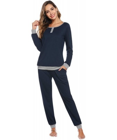 Women's Cotton Long Sleeve Pajamas Set Soft Sleepwear Loungewear - Navy - CP18ZSQ808E $43.12 Sets