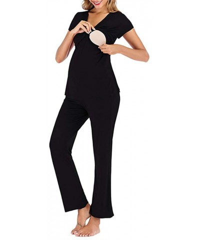 Womens Pregnant Pajamas Tops and Pants Nursing Clothes Soft Loose Modal Home Suits - Black Pajamas for Women - C819C79A5XT $4...