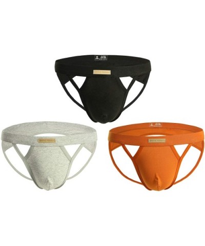 Men's Jockstrap Hot Thong Underwear Low Rais Bikini Briefs 3 Pack - Black-gray-orange - C518YKN00EZ $34.58 Briefs