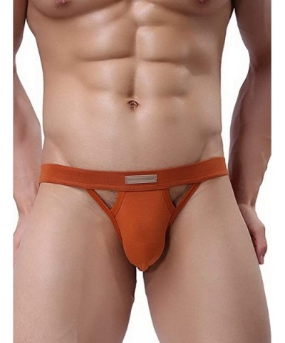 Men's Jockstrap Hot Thong Underwear Low Rais Bikini Briefs 3 Pack - Black-gray-orange - C518YKN00EZ $34.58 Briefs