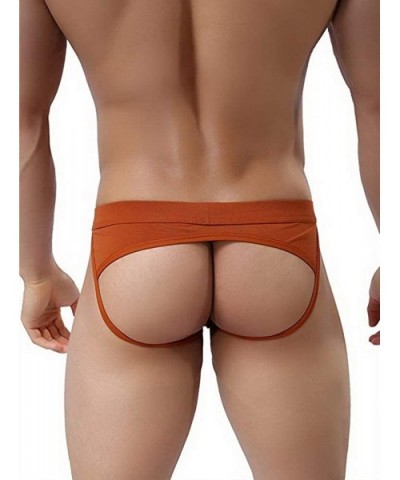 Men's Jockstrap Hot Thong Underwear Low Rais Bikini Briefs 3 Pack - Black-gray-orange - C518YKN00EZ $34.58 Briefs