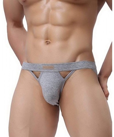 Men's Jockstrap Hot Thong Underwear Low Rais Bikini Briefs 3 Pack - Black-gray-orange - C518YKN00EZ $34.58 Briefs