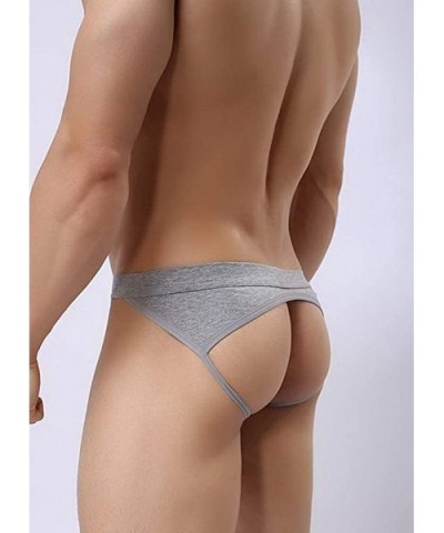 Men's Jockstrap Hot Thong Underwear Low Rais Bikini Briefs 3 Pack - Black-gray-orange - C518YKN00EZ $34.58 Briefs