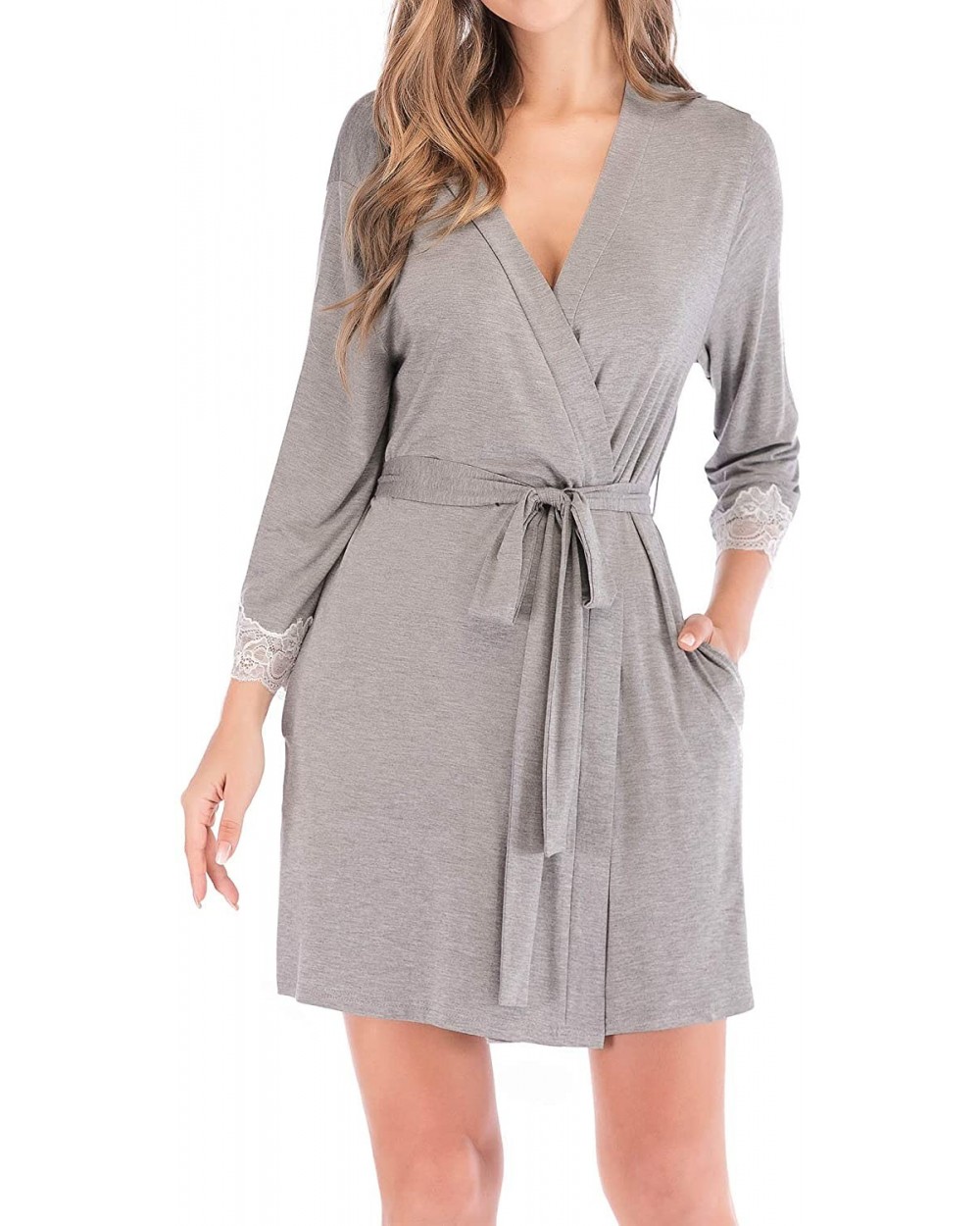 Women's Modal Soft Kimono Robes Short Lightweight Bathrobe Solid Sleepwear Loungewear Pajamas - Grey - C9196SX8YWC $37.41 Robes