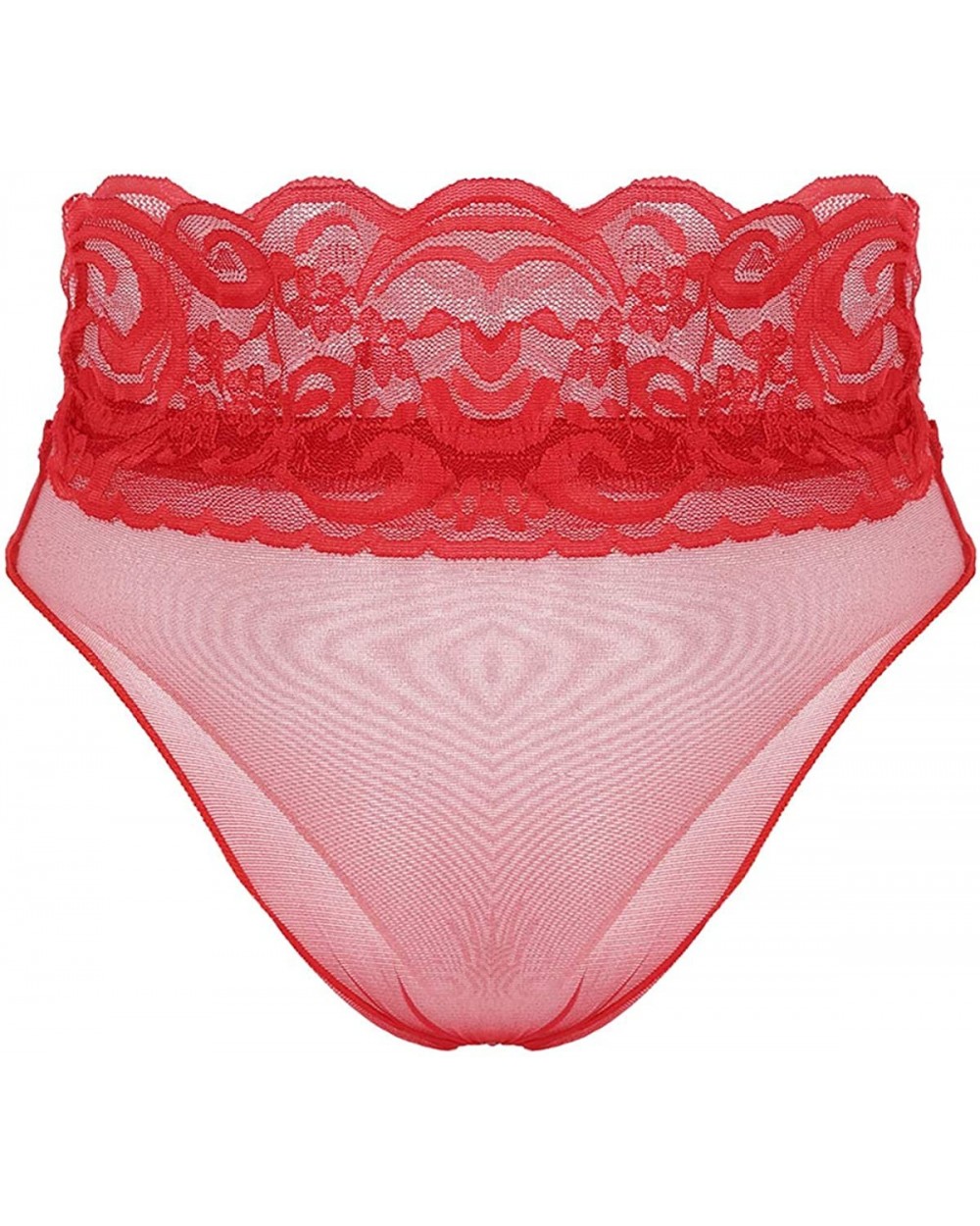 Woman's See-Through Floral Lace Bikini Briefs Mesh High Cut Cheeky Panties Thongs Underwear - Red - CK197Z9OE0O $18.26 Panties