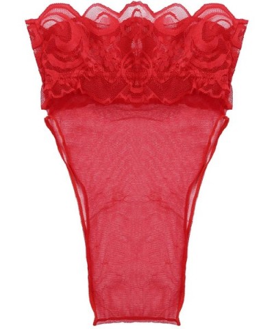 Woman's See-Through Floral Lace Bikini Briefs Mesh High Cut Cheeky Panties Thongs Underwear - Red - CK197Z9OE0O $18.26 Panties