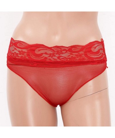 Woman's See-Through Floral Lace Bikini Briefs Mesh High Cut Cheeky Panties Thongs Underwear - Red - CK197Z9OE0O $18.26 Panties