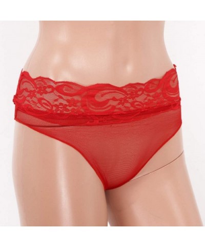 Woman's See-Through Floral Lace Bikini Briefs Mesh High Cut Cheeky Panties Thongs Underwear - Red - CK197Z9OE0O $18.26 Panties