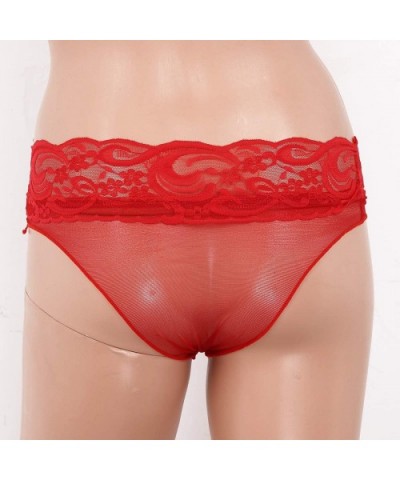 Woman's See-Through Floral Lace Bikini Briefs Mesh High Cut Cheeky Panties Thongs Underwear - Red - CK197Z9OE0O $18.26 Panties