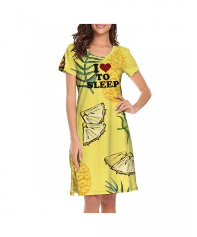 I Love to Sleep Tropical Pineapple Sleepwear Women's Nightgown Short Sleeves Graphic Nightdress - White-28 - CS18YOYARON $41....