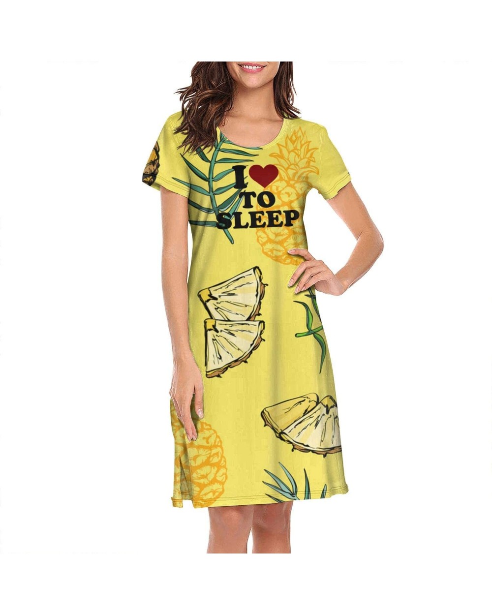 I Love to Sleep Tropical Pineapple Sleepwear Women's Nightgown Short Sleeves Graphic Nightdress - White-28 - CS18YOYARON $41....