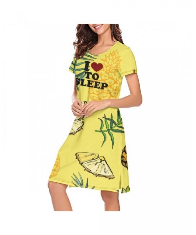 I Love to Sleep Tropical Pineapple Sleepwear Women's Nightgown Short Sleeves Graphic Nightdress - White-28 - CS18YOYARON $41....