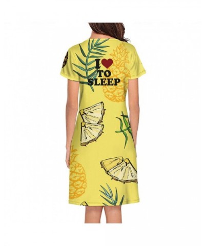 I Love to Sleep Tropical Pineapple Sleepwear Women's Nightgown Short Sleeves Graphic Nightdress - White-28 - CS18YOYARON $41....