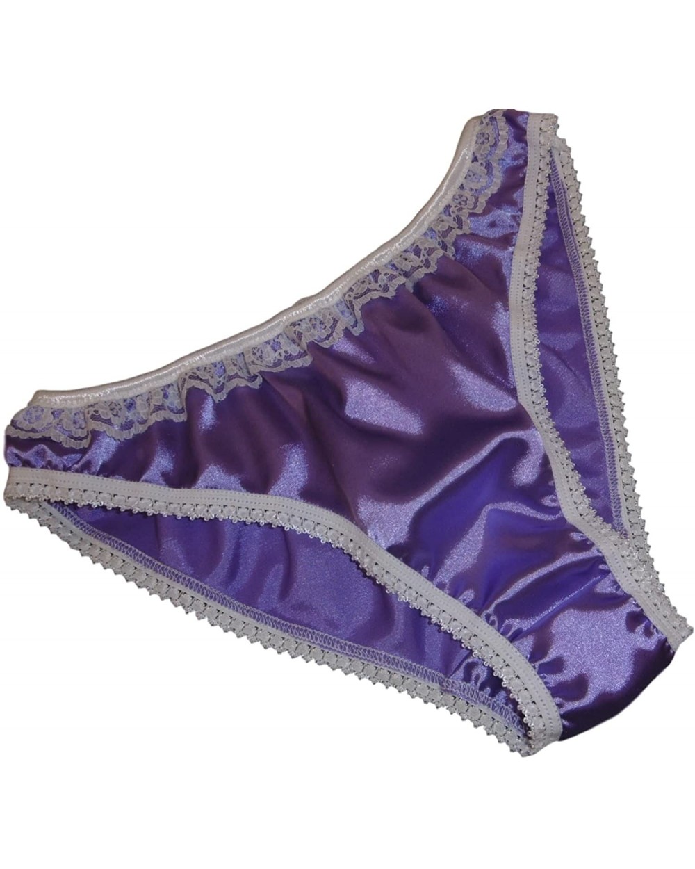 Shiny Satin Low Rise Bikini Brief Panties Lilac Mauve with Ivory lace 6 Sizes Made in France - CT186WRZWOW $37.13 Panties