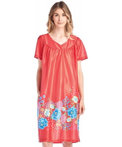 Women's Short Sleeve Muumuu Lounger Dress - Red Polka Dots - C418EQ8D9RM $30.24 Nightgowns & Sleepshirts