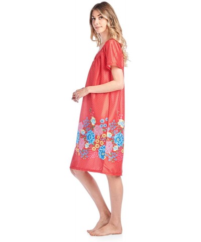 Women's Short Sleeve Muumuu Lounger Dress - Red Polka Dots - C418EQ8D9RM $30.24 Nightgowns & Sleepshirts