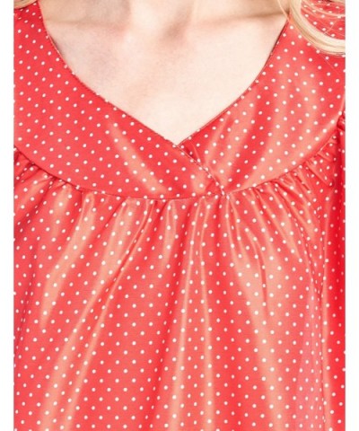 Women's Short Sleeve Muumuu Lounger Dress - Red Polka Dots - C418EQ8D9RM $30.24 Nightgowns & Sleepshirts