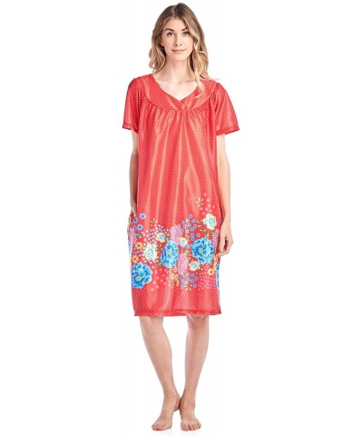 Women's Short Sleeve Muumuu Lounger Dress - Red Polka Dots - C418EQ8D9RM $30.24 Nightgowns & Sleepshirts