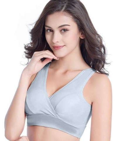 Women No Steel Ring Cross Extra-Elastic Breathable Breastfeeding Bra Sleep Bra - Blue - CS192DATQNO $13.91 Bras