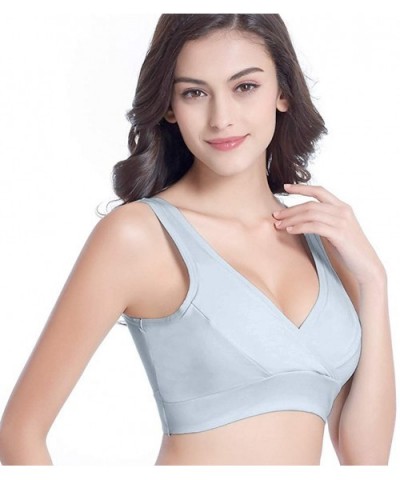 Women No Steel Ring Cross Extra-Elastic Breathable Breastfeeding Bra Sleep Bra - Blue - CS192DATQNO $13.91 Bras