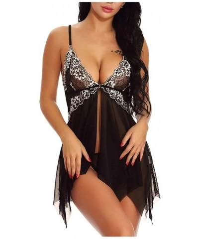 Women Lingerie Sexy Sets-Lingerie for Women Front Closure Babydoll Lace V Neck Mesh Sleepwear Lingerie - Black - CR19E93Q8XE ...