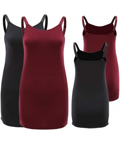 Womens Adjustable Spaghetti Strap Tank Tops 2pc Plus Size Long-Lenght Camisole-Seamless Basic Plain Workout Top - Black+wine ...